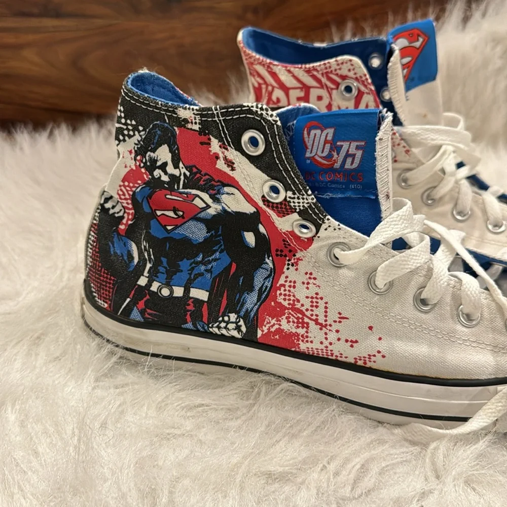 Converse White High-Top Sneakers with Blue & Red Superman Accent